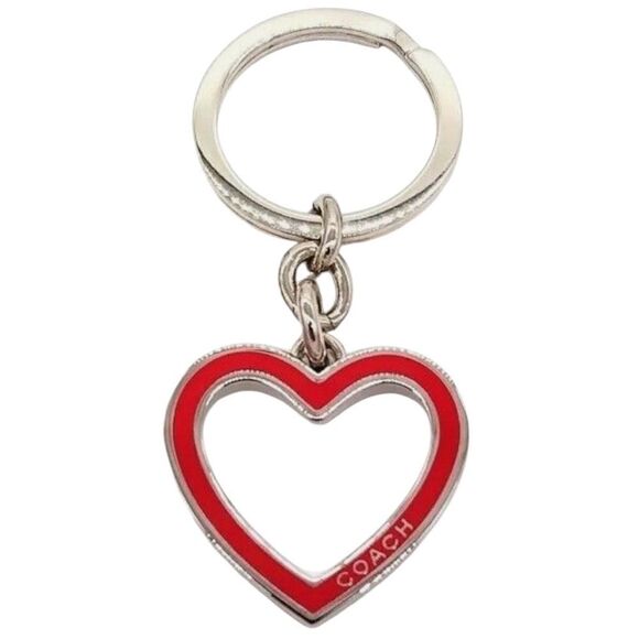 Rare COACH Vintage Red Enamel Heart Keychain FOB Purse Charm - Picture 1 of 4